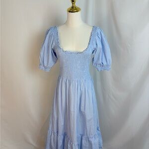 Elegant Light Blue Gingham Midi Dress Hill House Home